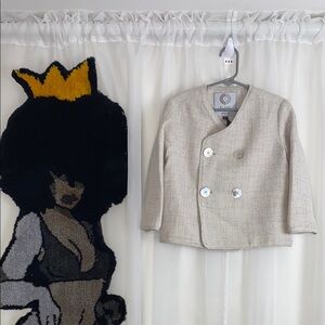 Coco Blanc Cream Textured Double Breasted Blazer Boys Size 4 NWT